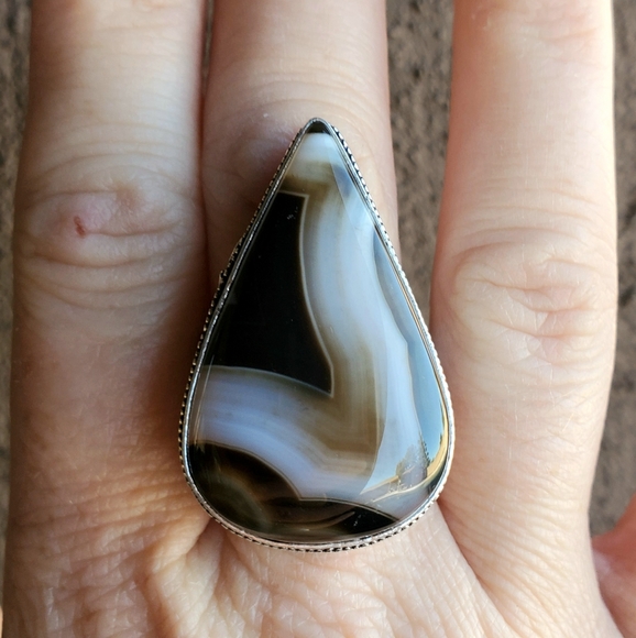 New Huge Botswana Agate 925 Silver Ring. - Picture 14 of 16
